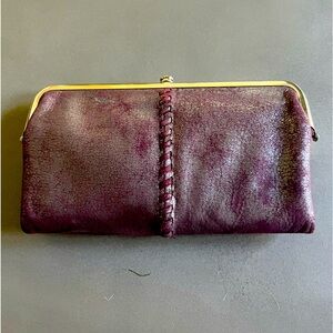 Women’s Hobo Leather Double Frame Clutch Wallet Plum Graphite